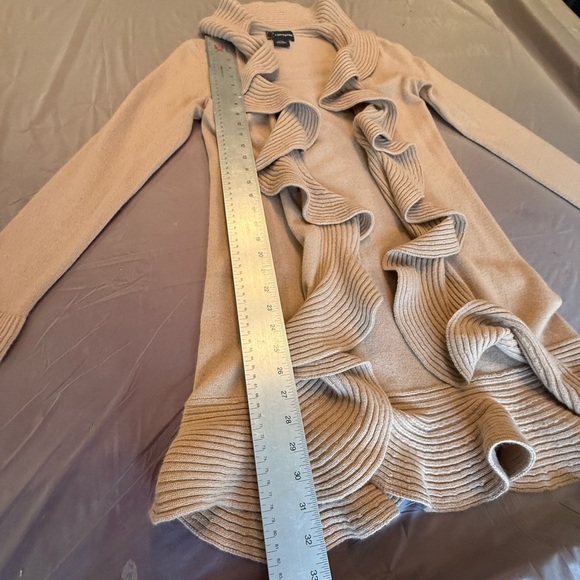 Bloomingdales Tan Wool/Cashmere Open Ruffle Long Cardigan Size Small MSRP $248 - Picture 9 of 10